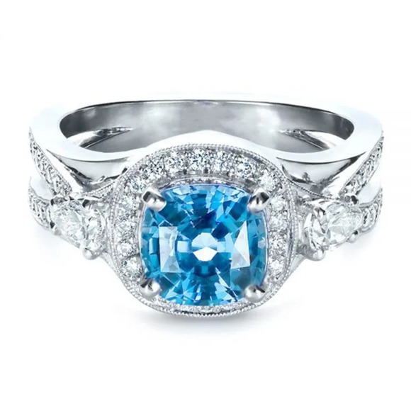 🎁 925 Silver Plated Blue Exquisite, Noble Cross Ring, FB16FA1051 - Picture 2 of 8